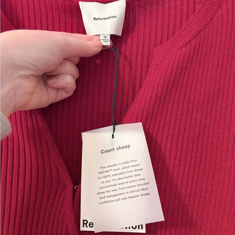 Reformation Caroline Regenerative Merino Wrap Sweater Red - Size M NWT - Picture 6 of 7